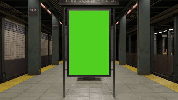 istock Empty billboard with a green screen for advertising on a subway station. 3D illustrator 2170649943