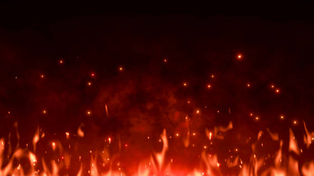 istock 3D illustration. Burning embers glowing. Fire Glowing Particles on Black Background 2170649947