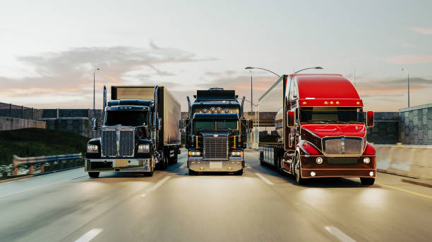 istock American style truck on freeway pulling load. Transportation theme. 3D illustration 2170649986