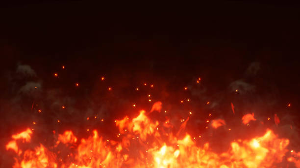 istock 3D illustration. Burning embers glowing. Fire Glowing Particles on Black Background 2170650411