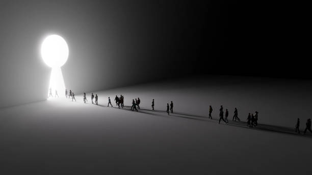 istock 3d render walking crowd people with a case to the opening gate with clearance 2170650415