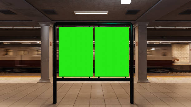 istock Empty billboard with a green screen for advertising on a subway station. 3D illustrator 2170650430