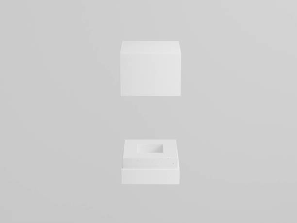 istock perspective view of open square box with product lock tray inside, product showcase box mockup 2170652187