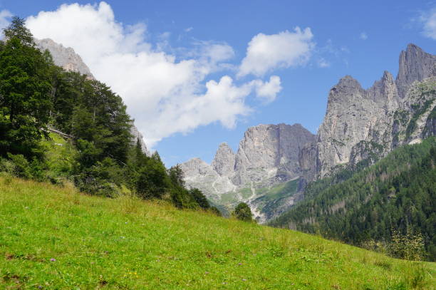 istock Mountain landscape with meadows, rocky hills and blue sky with white clouds. 2170652933