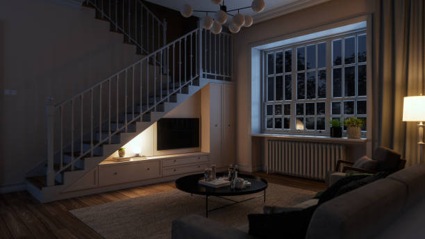 istock Scandinavian Style Modern Home At Night 2170655226