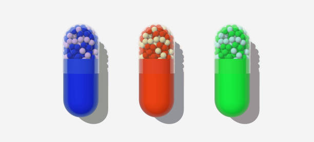 istock Set of three multi-colored pills 3d render isolated on a white background. 2170659746