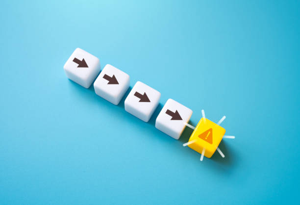 istock The path is blocked by a sign of attention. Unexpected problem. Problem that has arisen. Establish rules or regulations. Concerns and issues. Break through the refusal barrier. 2170663493