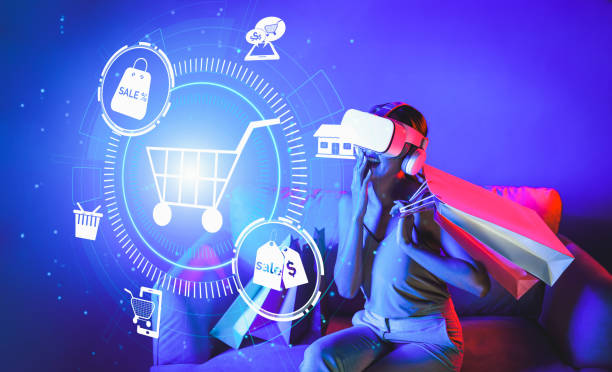 istock Female in metaverse enjoy opening interface online store menu. Hallucination. 2170665132
