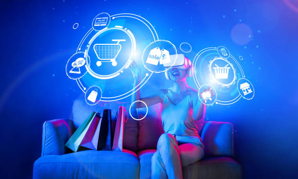 istock Female in metaverse enjoy opening interface online store menu. Hallucination. 2170665589