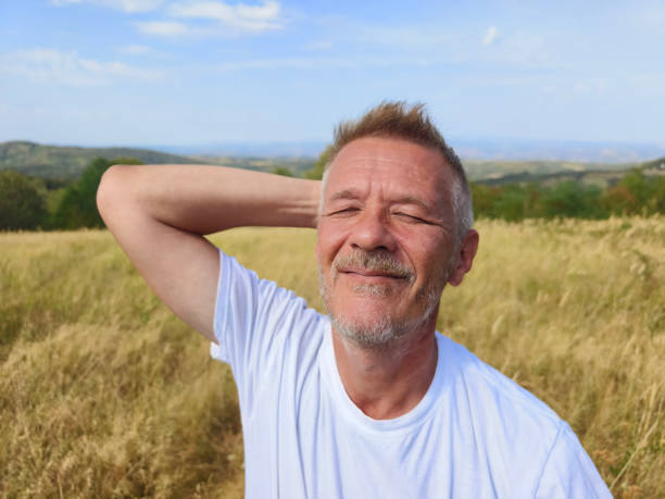 Man enjoy in nature, taking a break from urban activities in city for a weekend