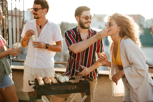 Group of people at a rooftop party