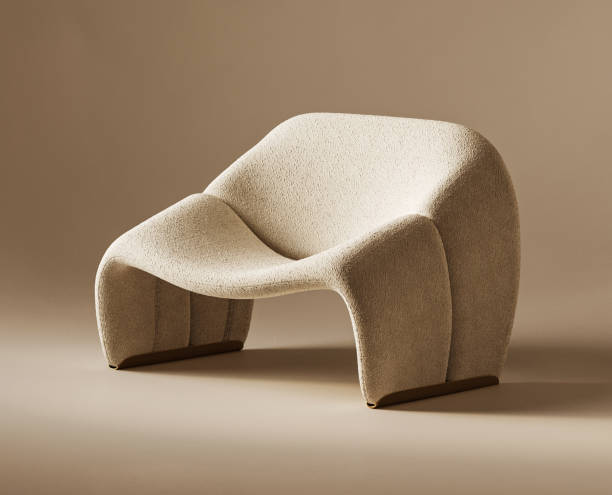 Sculptural lounge chair elegantly crafted in neutral fabric for comfort and style, 3d rendering