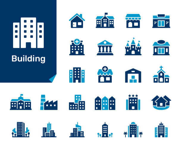 stockillustraties, clipart, cartoons en iconen met building icon illustrations, flat design, pixel perfect. - appartement