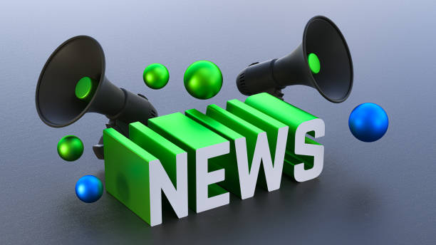 istock 3D 'New' Text with Two Megaphones Representing Communication and Announcement Concept. 3D Rendering. 2170692034