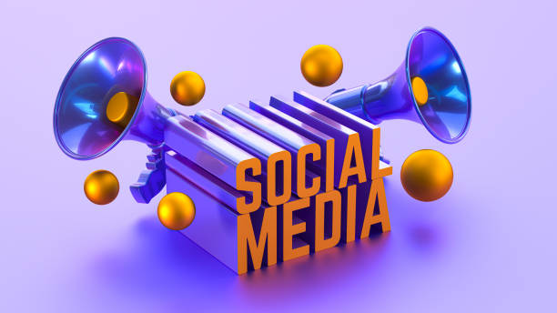 istock 3D Social Media Text With Two Megaphones - 3D Rendering 2170692651