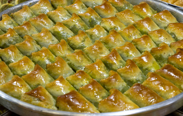 istock Baklava dessert with pistachios in a tray 2170696250