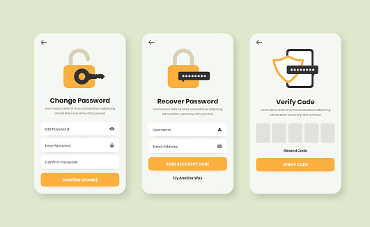 Password Verification Ui Examples Password Change Recover And Verification Mobile App Ui Elements Design ...