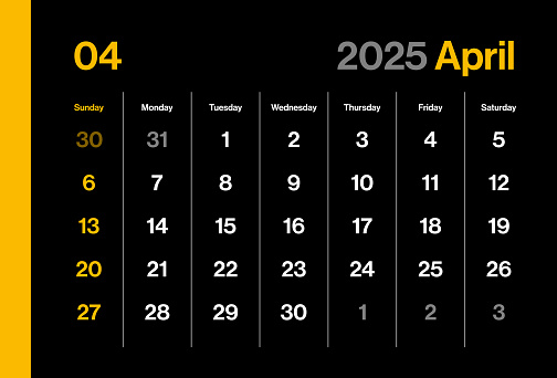 April 2025 Calendar Monthly Minimalism Style Landscape Horizontal April 2025 Calendar Monthly Minimalism Style Landscape Horizontal