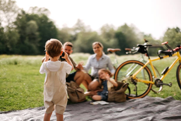 Happy family in the forest