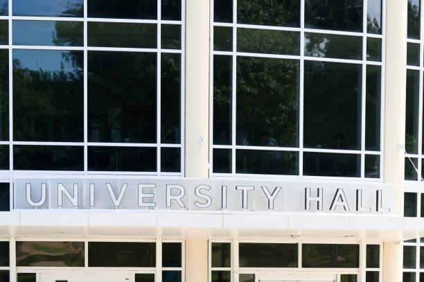istock University Hall sign over building entrance 2170707608