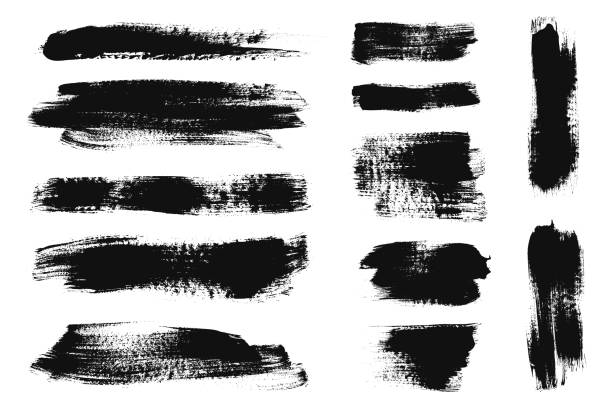istock Black grunge vector paintbrush strokes set. Grungy distressed thick ink paint brush set 2170712165