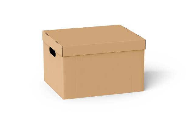 istock brown Cardboard box with lid isolated on white background. paper packaging mockup 2170714456