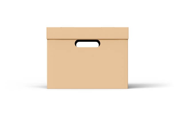 brown Cardboard box with lid isolated on white background. paper packaging mockup