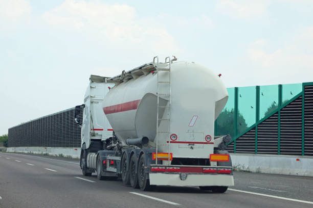 istock flammable fuel tanker  while speeding on the highway 2170715427