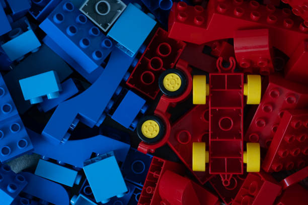istock Red-blue construction blocks designed for children’s developmental play, ideal for enhancing fine motor skills and creativity. 2170718469