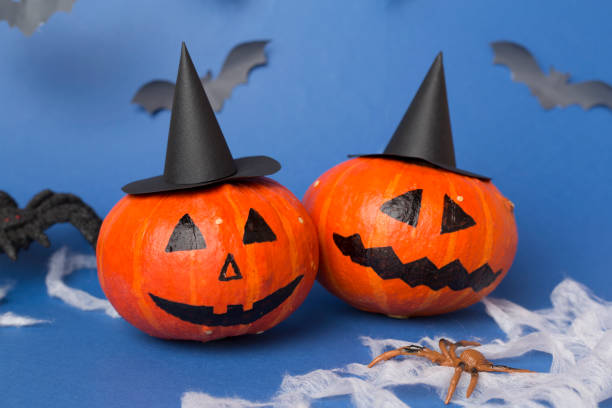 istock Halloween composition with jack o lanter decor on color background 2170723616