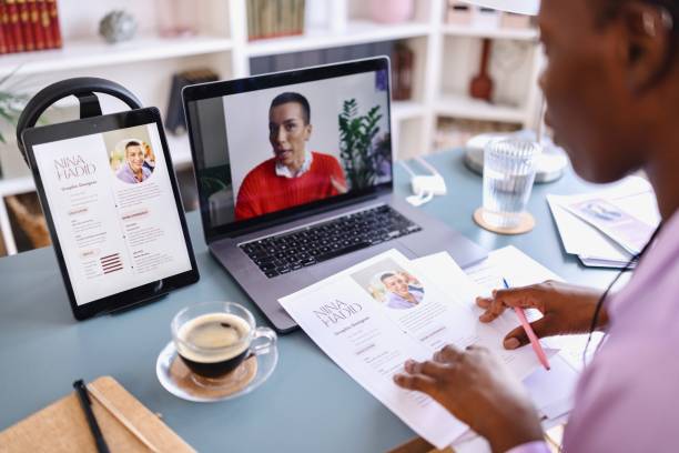 istock Black businesswoman doing job interviews with potential workers 2170735335