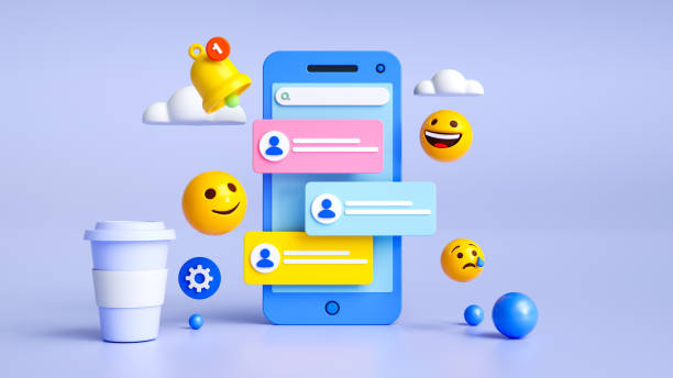 istock Colorful Chat Concept with Icons, Messages, and Notifications Flying from the Screen. Easy to Edit or Overlay Additional Elements for Communication and Social Networking. 3D Render. 2170740452