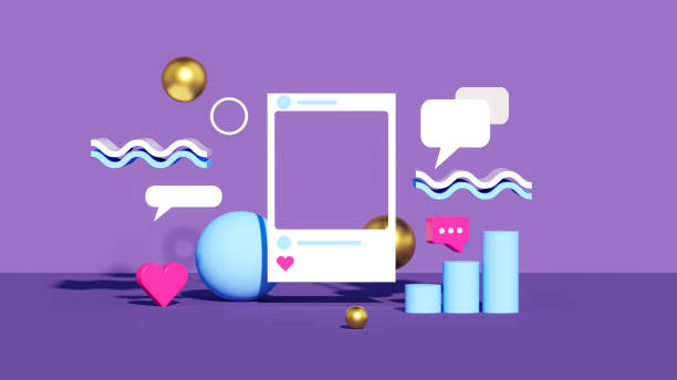 istock Social Media Speech Bubble Notification Concept. Creative Social Media Post Frame with 3D Like, Heart, and Speech Bubble Icons, Geometric Forms, and Spheres 2170742885