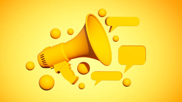 istock Social Media Promotion with Yellow Megaphone and Speech Bubbles - 3D Rendering 2170742964