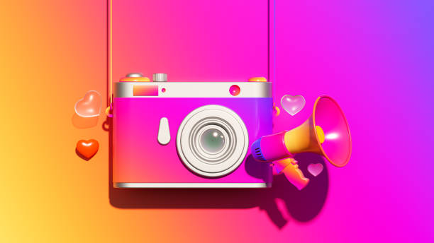 istock Stylized Camera and Megaphone Surrounded by Speech Bubbles Representing Social Media Image Sharing – 3D Rendering 2170742999