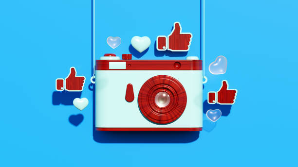 istock Stylized Camera with Heart and Like Symbols in Blue Tones – 3D Rendering 2170743051