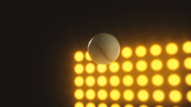 High-Speed Baseball Flying Towards Stadium Lights - Striking, Illuminated Baseball in Motion Under Stadium Lights And Dynamic, 3d Rendering