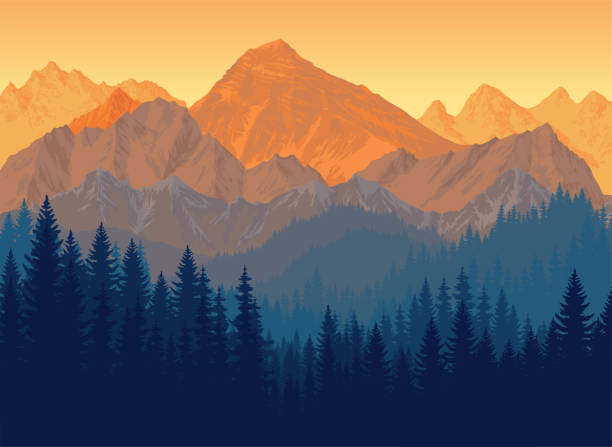 Morning sunset mountains landscape - vector illustration