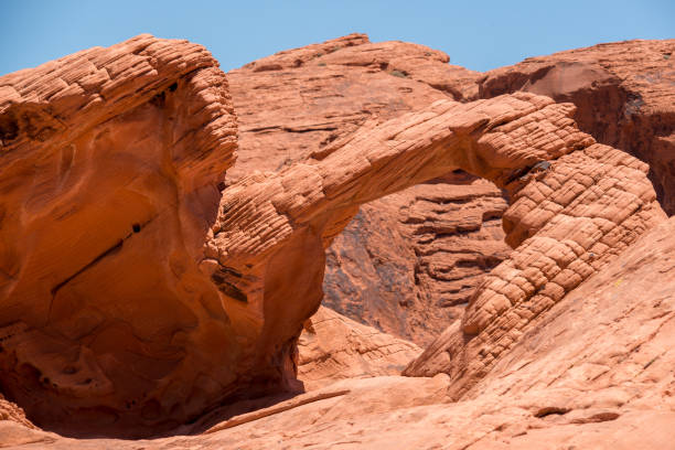The stunning striped colors and pattern of the Fire Wave sandstone rock formation- Valley of Fire State Park, Nevada, USA