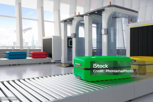Airport Security Checkpoint With Security Gates And Scanner Machine ...