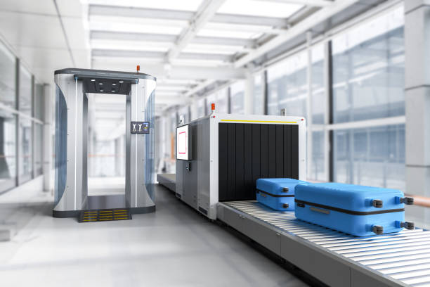 istock Airport security checkpoint with security gates and scanner machine 2170747920