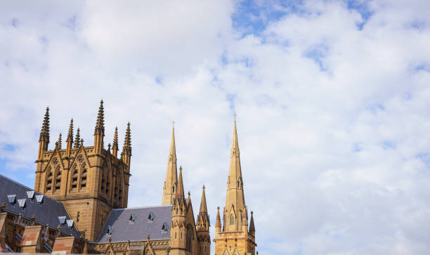 Queen Victoria Building and  business skyscrapers in downtown Sydney.