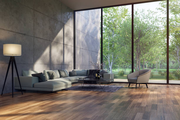 istock Modern contemporary loft style living room with nature view 3d render 2170759102