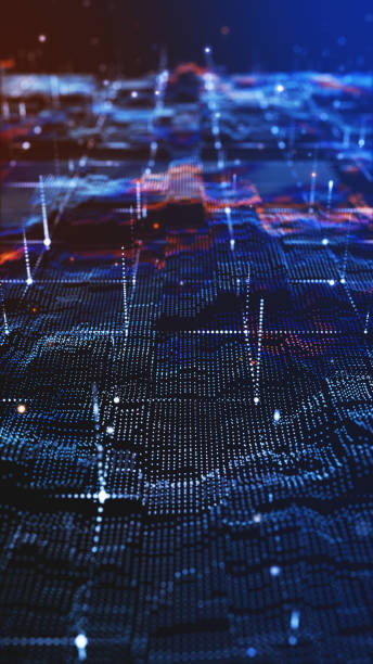 istock Futuristic digital geology terrain, digital data telemetry and engineer topography with contour lines. 3D wireframe cartography concept. 2170764011