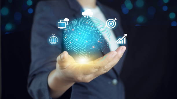istock woman Hand holding virtual Global Internet connection metaverse. Business global internet connection application technology and digital marketing, Financial and banking, Digital link tech, big data. 2170764473