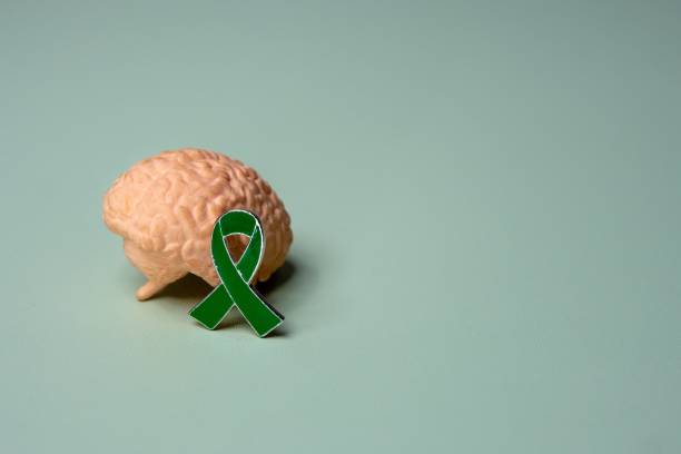 istock Closeup image of brain and green ribbon. 2170770694