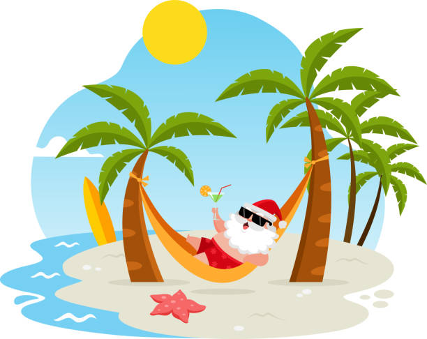istock Summer Santa Claus Cartoon Character Lying On In Beach Swing 2170771583