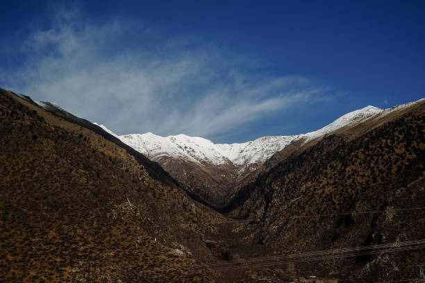 Tibet landscape of a mountain view covered with some snow.