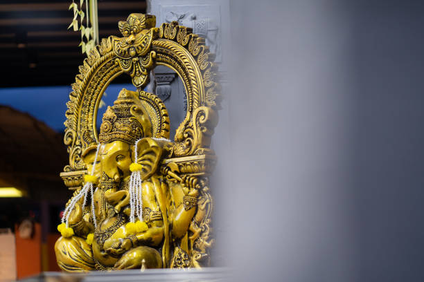 Ganesha decoration at an Indian traditional wedding inside a temple.