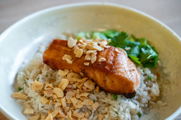 istock Fried rice with salmon steak served on plate 2170775481